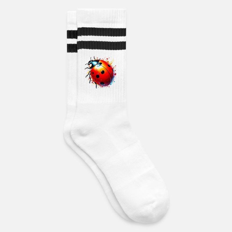 Marienkäfer - Gestreifte Tennissocken - Weiß/Schwarz