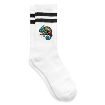 Chamäleon - Gestreifte Tennissocken - Weiß/Schwarz - Rechts