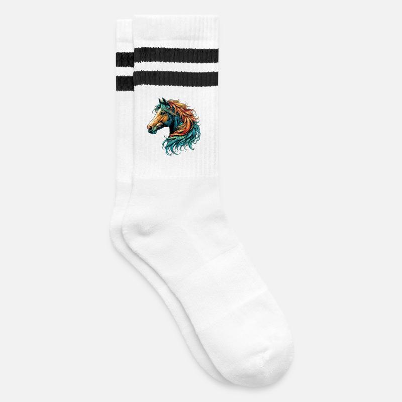 Pferd - Gestreifte Tennissocken - Weiß/Schwarz