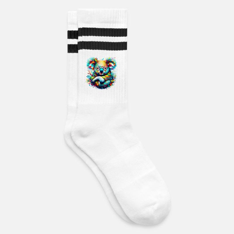 Koala - Gestreifte Tennissocken - Weiß/Schwarz