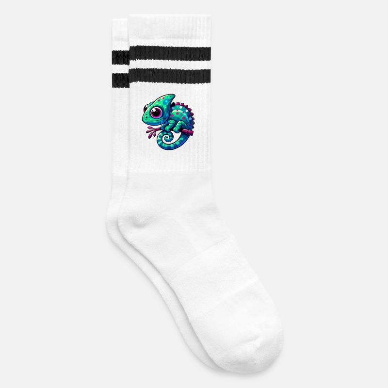 Chamäleon - Gestreifte Tennissocken - Weiß/Schwarz