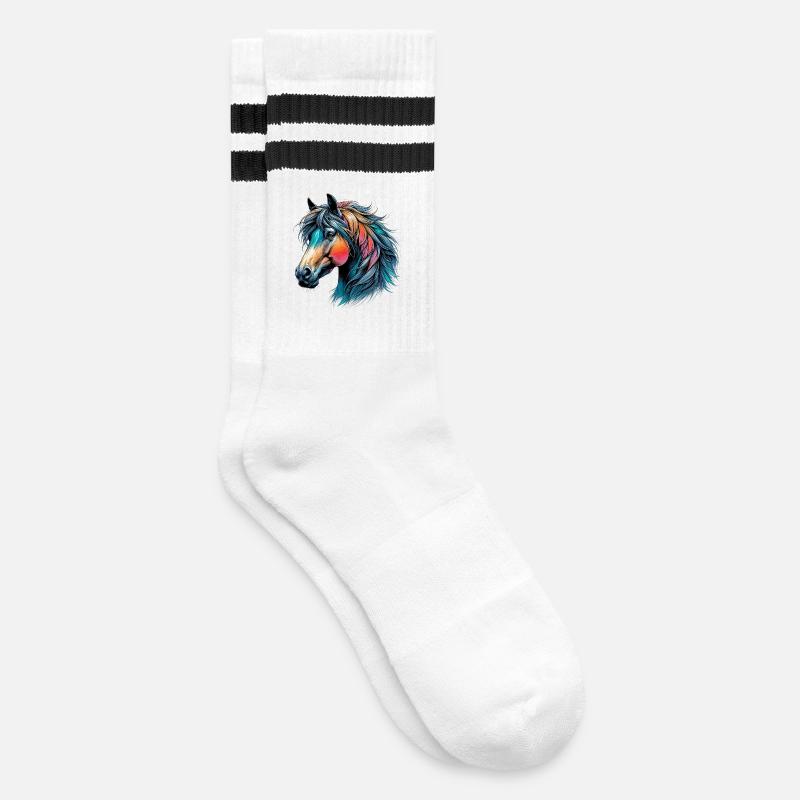 Pferd - Gestreifte Tennissocken - Weiß/Schwarz