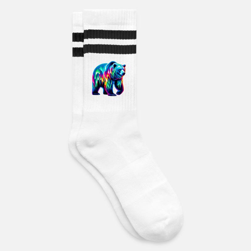 Bär - Gestreifte Tennissocken - Weiß/Schwarz