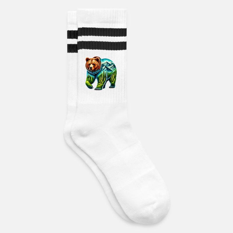 Bär - Gestreifte Tennissocken - Weiß/Schwarz