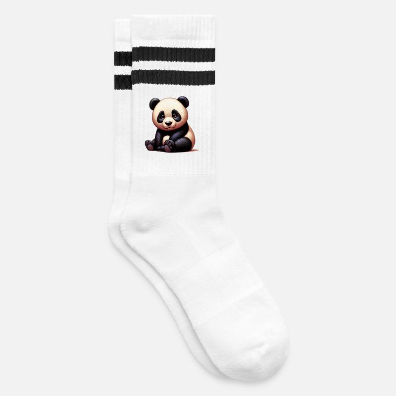 Panda - Gestreifte Tennissocken - Weiß/Schwarz