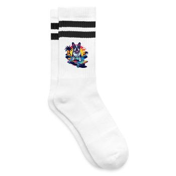 Skater Bulldogge - Gestreifte Tennissocken - Weiß/Schwarz - Rechts