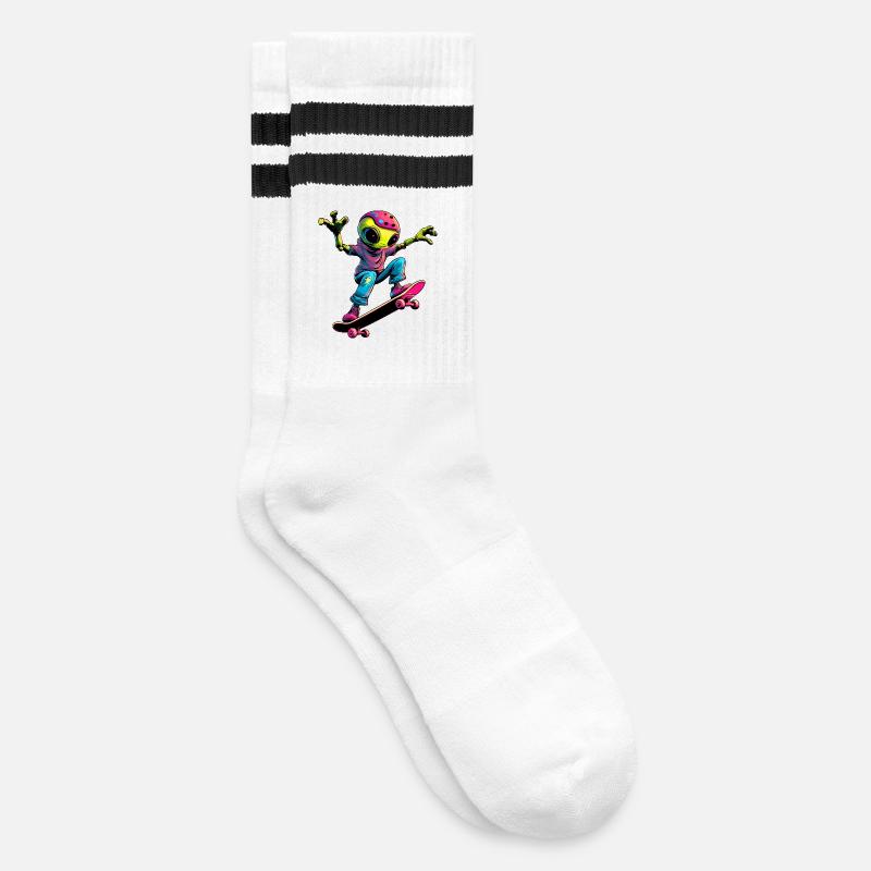 Skater Alien - Striped tennis socks - white/black