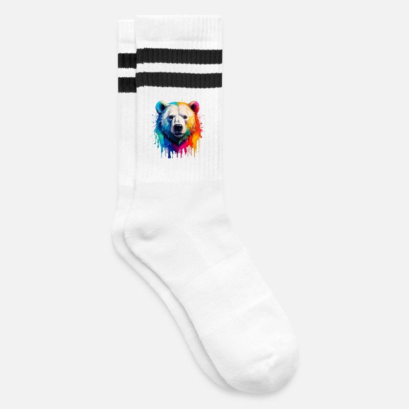 Colorful Polar Bear Head with Gradient - Striped tennis socks - white/black