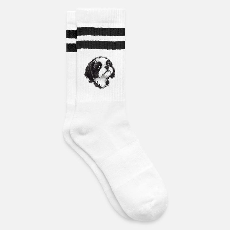 Shih Tzu - Gestreifte Tennissocken - Weiß/Schwarz
