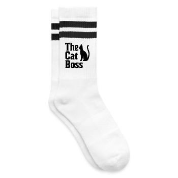 Typografie im Stil der Katzenmaffia - Gestreifte Tennissocken - Weiß/Schwarz - Rechts
