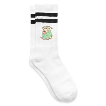 Kätzchen in einer Decke mit einer Tasse Kakao - Gestreifte Tennissocken - Weiß/Schwarz - Rechts