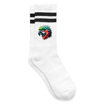 Parrot in Polygon Design Colorful - Striped tennis socks - white/black - Right