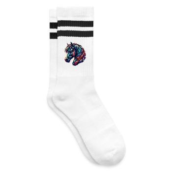 Pferd - Gestreifte Tennissocken - Weiß/Schwarz - Rechts