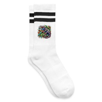 Gecko - Gestreifte Tennissocken - Weiß/Schwarz - Rechts