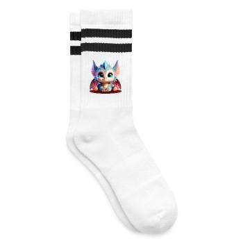 Adorable Baby Dragons | Colorful Chibi Edition - Striped tennis socks - white/black - Right