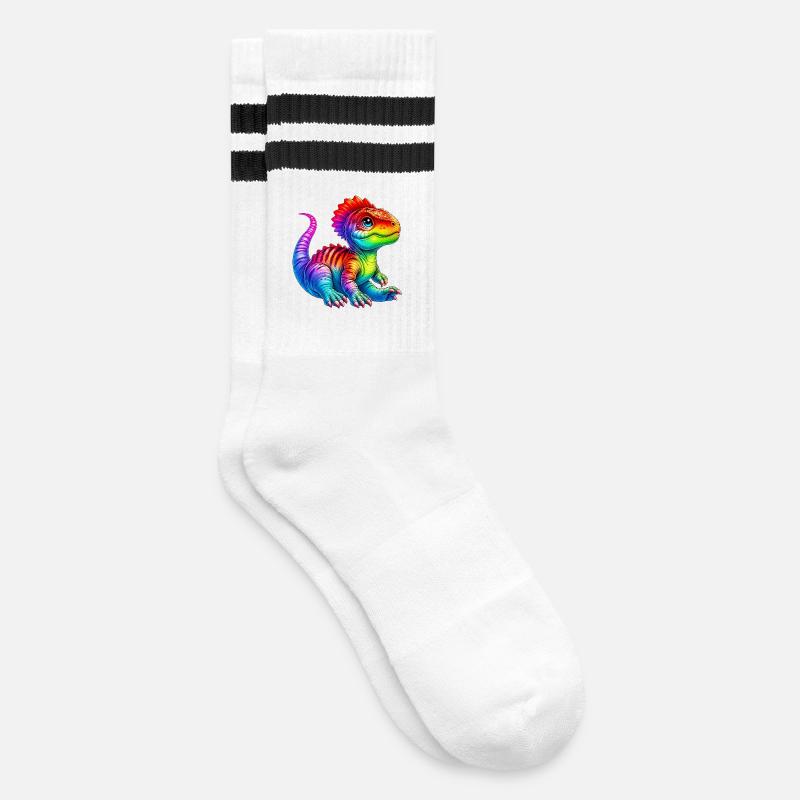 Dinosaurier - Gestreifte Tennissocken - Weiß/Schwarz