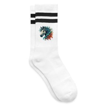Pferd - Gestreifte Tennissocken - Weiß/Schwarz - Rechts