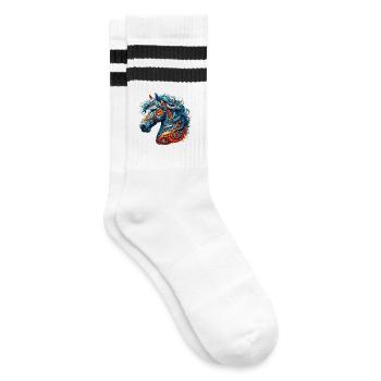Pferd - Gestreifte Tennissocken - Weiß/Schwarz - Rechts