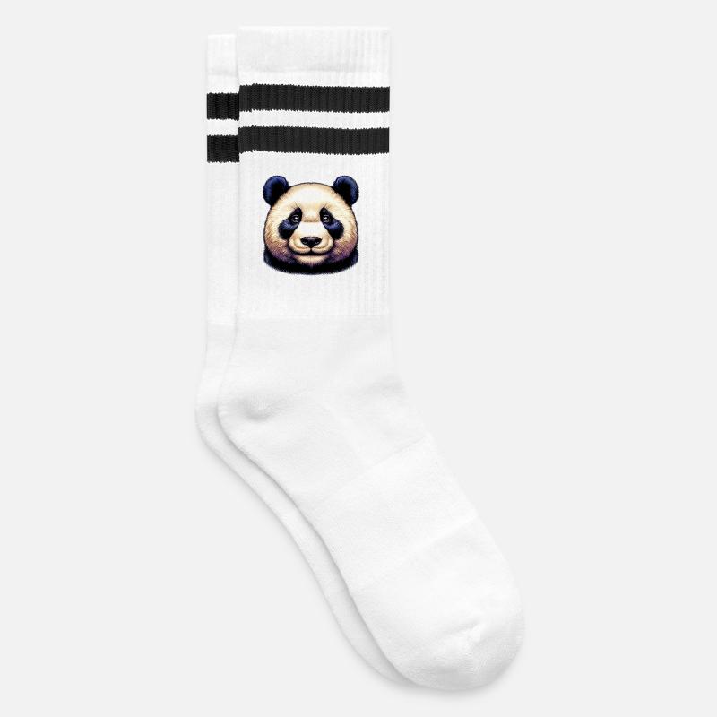 Panda - Gestreifte Tennissocken - Weiß/Schwarz