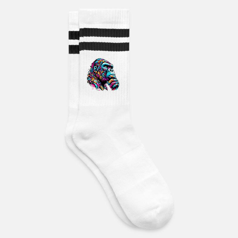 Gorilla - Gestreifte Tennissocken - Weiß/Schwarz