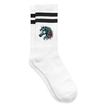 Pferd - Gestreifte Tennissocken - Weiß/Schwarz - Rechts