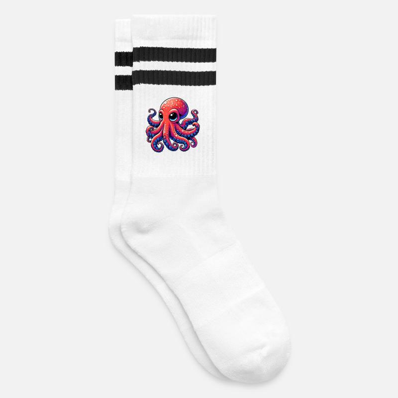 Krake - Gestreifte Tennissocken - Weiß/Schwarz