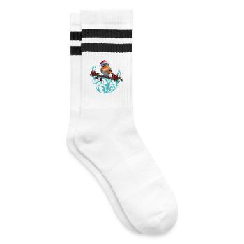 Niedlicher Weihnachtsvogel, der auf einem überdachten Ast sitzt - Gestreifte Tennissocken - Weiß/Schwarz - Rechts