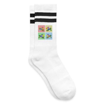 Four colorful parrots in different colors - Striped tennis socks - white/black - Right