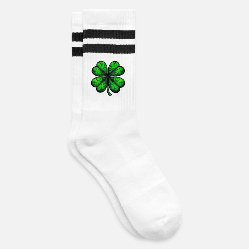 Four-leaf clover - Striped tennis socks - white/black