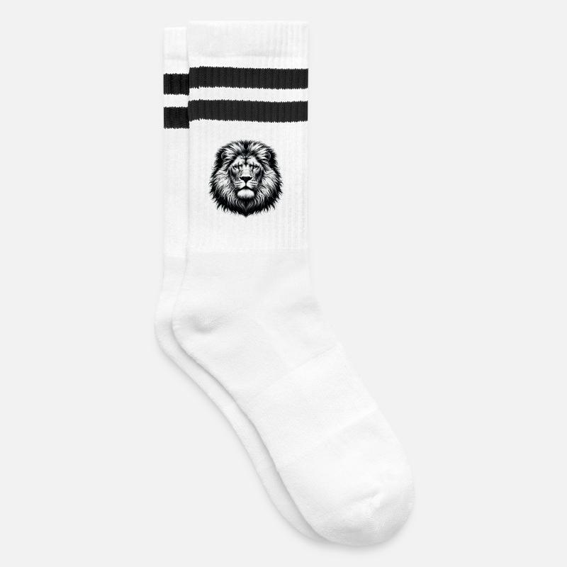 Löwe - Gestreifte Tennissocken - Weiß/Schwarz