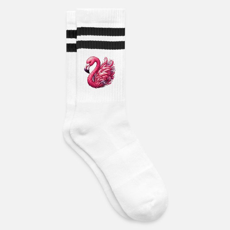Flamingo - Gestreifte Tennissocken - Weiß/Schwarz