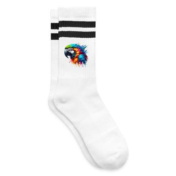 Papagei - Gestreifte Tennissocken - Weiß/Schwarz - Rechts