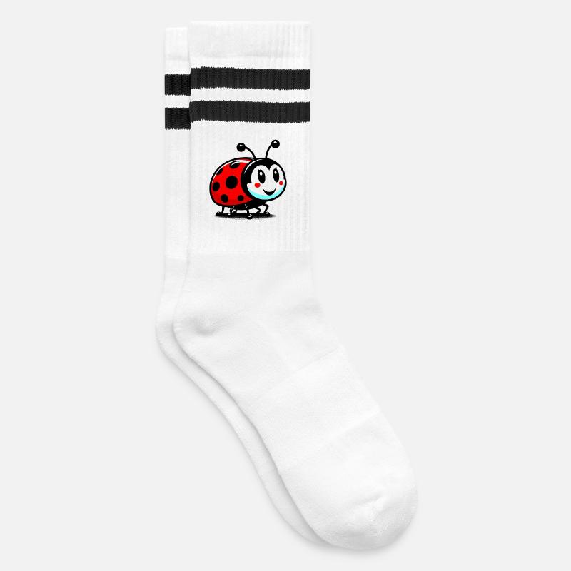 Marienkäfer - Gestreifte Tennissocken - Weiß/Schwarz