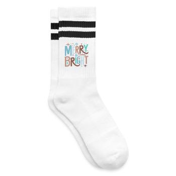 Merry & Bright Festive Typography - Gestreifte Tennissocken - Weiß/Schwarz - Rechts