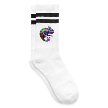 Chamäleon - Gestreifte Tennissocken - Weiß/Schwarz - Rechts