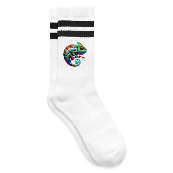 Chamäleon - Gestreifte Tennissocken - Weiß/Schwarz - Rechts