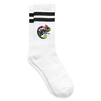 Chamäleon - Gestreifte Tennissocken - Weiß/Schwarz - Rechts