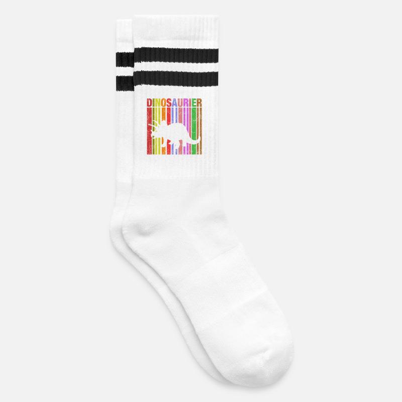 Dinosaurier Silhouette mit Farbdetails - Gestreifte Tennissocken - Weiß/Schwarz