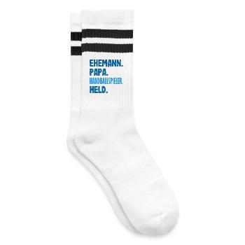 Handballspieler Handball Handballer Geschenke - Gestreifte Tennissocken - Weiß/Schwarz - Rechts