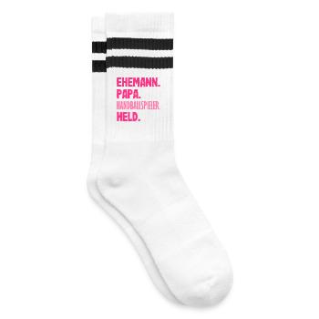 Handballspieler Handball Handballer Geschenke - Gestreifte Tennissocken - Weiß/Schwarz - Rechts