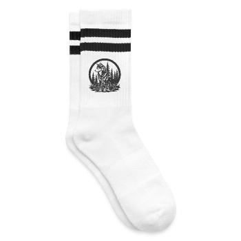 Wolf in the woods in a circular frame - Striped tennis socks - white/black - Right