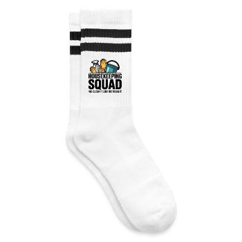 Lustiges Putzen Design - Gestreifte Tennissocken - Weiß/Schwarz - Rechts