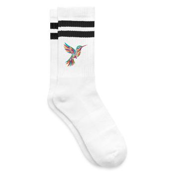 Buntes Kolibri Mosaik Vogel Tribal Kunst Muster - Gestreifte Tennissocken - Weiß/Schwarz - Rechts
