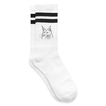 Majestic Maine Coon Minimalist Line Drawing - Gestreifte Tennissocken - Weiß/Schwarz - Rechts