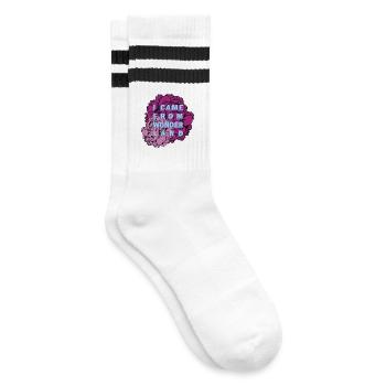 Wunderland Blumen Motiv - Gestreifte Tennissocken - Weiß/Schwarz - Rechts