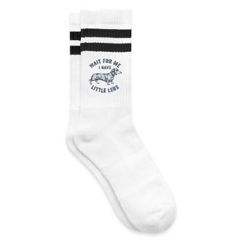 Dackel Spruch Warte, hab kurze Beine Hundefreund - Gestreifte Tennissocken - Weiß/Schwarz - Rechts