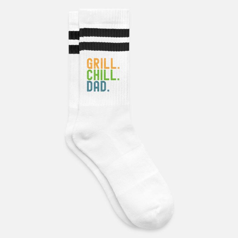 BBQ. Chill. Dad. Dads and crickets. - Striped tennis socks - white/black