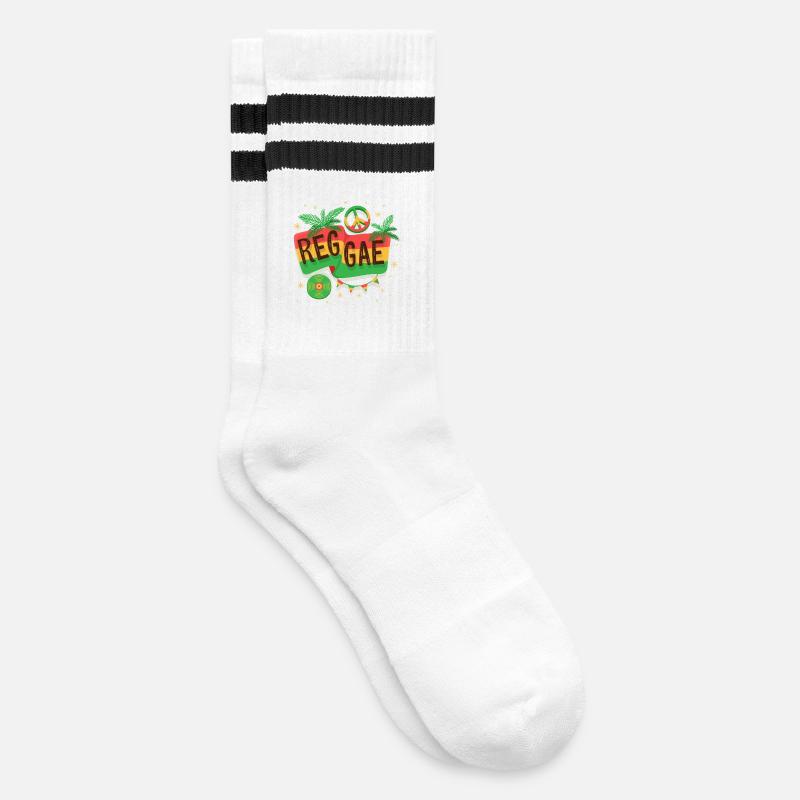 Reggae Flagge Regenbogen Vibe - Gestreifte Tennissocken - Weiß/Schwarz
