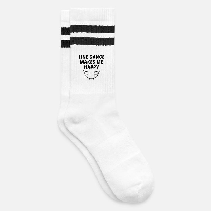 Linedancer Motto: Line dance makes me happy - Gestreifte Tennissocken - Weiß/Schwarz