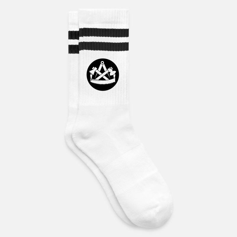 Zunftzeichen Zimmerer - Gestreifte Tennissocken - Weiß/Schwarz